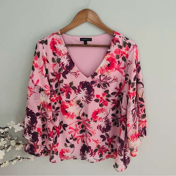 Lane Bryant Pink Floral V Neck Blouse Size 18/20 - Picture 4 of 6